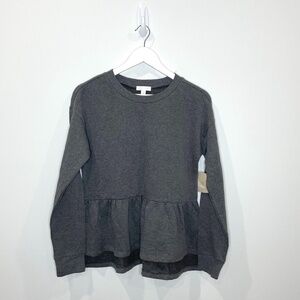 14th & Union Grey Peplum Hem Crewneck Sweater